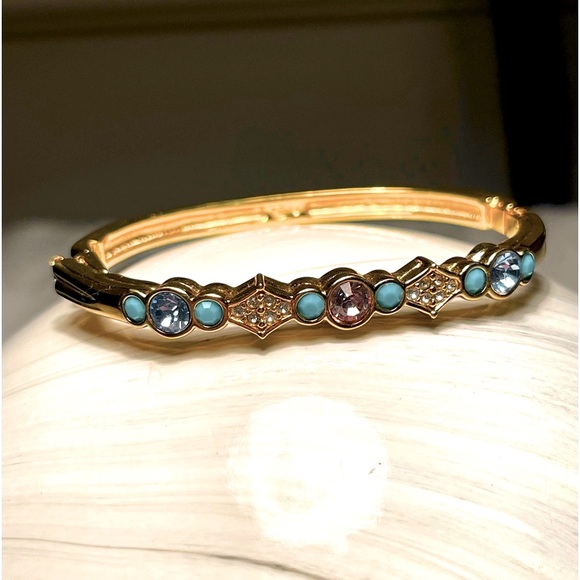 Swarovski Jewelry - Swarovski crystal bangle‎ bracelet w turquoise, blue purple colored stones gold
